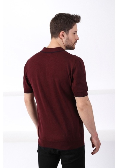 Ferraro Bordo Yaka Şerit Fermuarlı Erkek Pamuk Triko T-Shirt-Bordo Ferraro Bordo Yaka Şerit Fermuarlı Erkek Pamuk Triko T-Shirt-Bordo