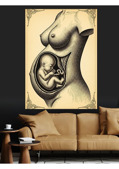 Ahşap Tablo Anne Karnı Fetal Gelişim Şehir Tabloları