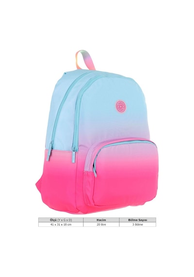 Kaukko Rainbow Kız Çocuk Üç Bölmeli İlkokul Ve Ortaokul Çantası - Mavi Pembe Renk Geçişli - K1797 Mavi - Pembe