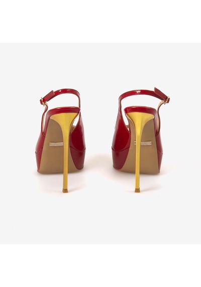 Rouge Kadın Enjeksiyon Kösele Taban Slingback 14,5cm İnce Topuklu Gece & Abiye Ayakkabı 7608 Kırmızı