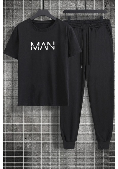 Uyguntarz Unisex Man Baskılı 2'li Eşofman Takımı Siyah