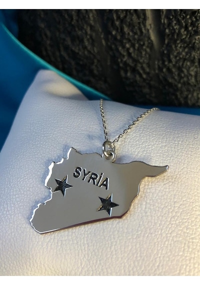 Vog Suriye Syria Haritası Bayrağı Beyaz Renk 925 Ayar Gümüş Ülke Kolye