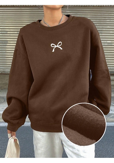 Startmore Kahverengi Unisex Erkek/kadın Kurdalye Özel Renkli Oversize Bisiklet Yaka Pamuklu