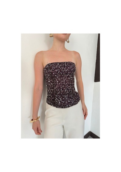 Verymoda Pul Payet Straplez Bluz D3123 Mürdüm