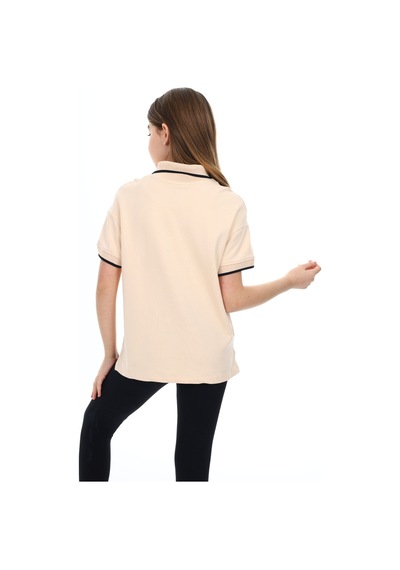Toontoy Kids Toontoy Kız Çocuk Baskılı Polo Yaka Çıtçıtlı Kısa Kollu Tişört - Yırtmaçlı Bej