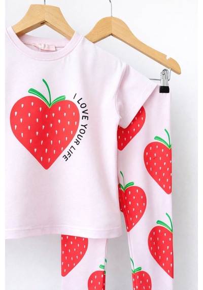Poala Kids Çilekli Tayt Takım Çok Renkli
