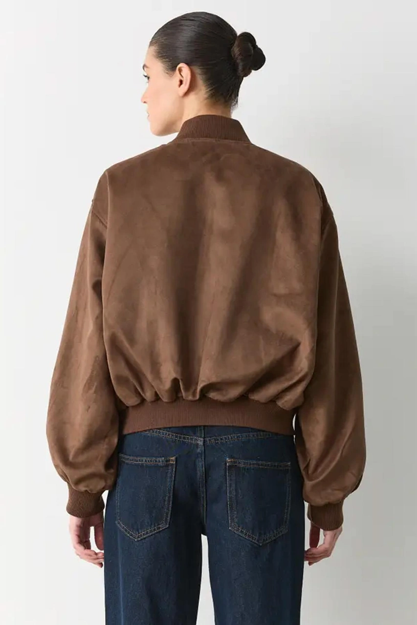 Kahverengi Astarlı Kadın Bomber Ceket Mg2545 Kahverengi