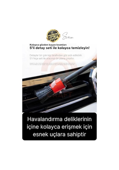 Premium 5 Parça Yumuşak Kıllı Temizleme Fırçası Detaylı Otomobil İç Araç Temizlik Seti Sökücü Bakım