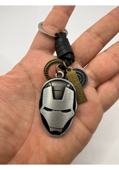 Iron Man Baş Figürlü Hakiki Deri Anahtarlık Dayanıklı Ve Şık