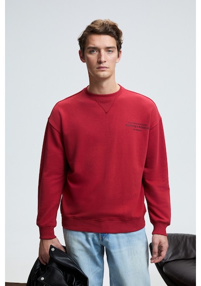 Grımelange CASPIAN Erkek %100 Pamuk Bisiklet Yaka Karyoka Dikişli Baskılı Kırmızı Sweatshirt