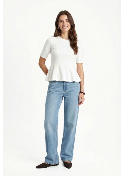 Ritnice Kadın Ella Beyaz Peplum Bluz Beyaz
