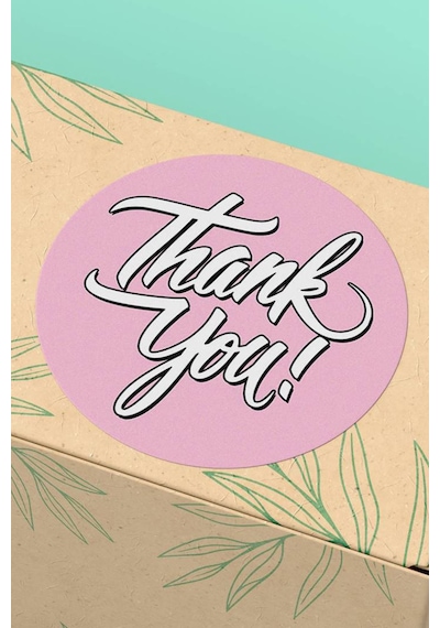 Açık Pembe Thank You Kargo Sticker 3x3cm St2166 Çok Renkli