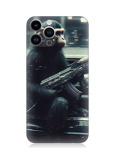 Apple Uyumlu iPhone 14 Pro  Silahlı Şempanze Desenli Silikon Kılıf