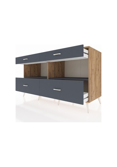 Kronos Konsol 2 Raflı 4 Çekmeceli 176x59x99 Çam-antrasit Çam-antrasit
