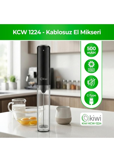 Kcw-1224 Şarjlı Kablosuz Mini Mikser Tek Bardaklık Ayran, Kahve Ve Yumurta Çırpıcı, Kapaklı Type-c Güçlü Süt Köpürtücü Belirtilmemiş