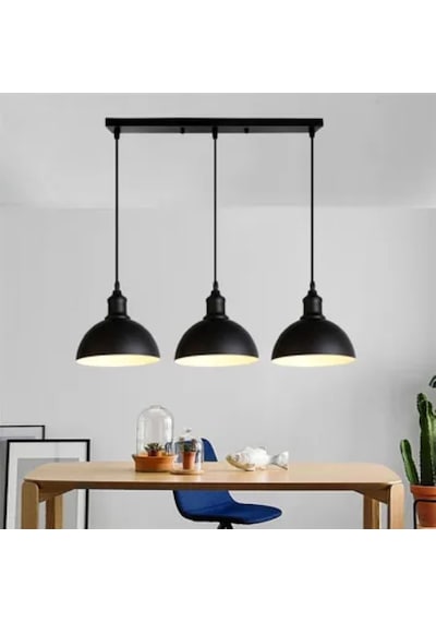 Riolight Masa Üstü Vintage,retro,rustik Siyah 3xe27 Duylu Metal Sarkıt Sıralı Avize Uzunluk:60cm Siyah