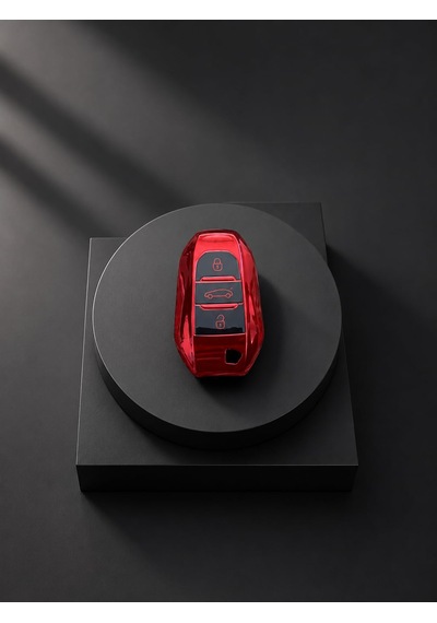 Autohan Keys Peugeot 208, 308, 508, 2008, 3008, 5008, Rifter İle Uyumlu Akıllı Anahtar Koruma Kılıfı, Kırmızı