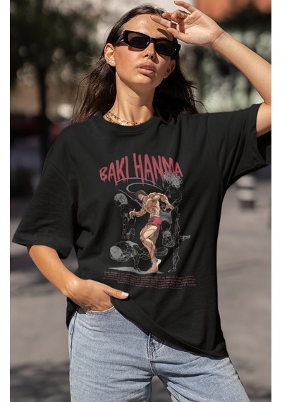 Tasarım Baki Hanma Baki Wiki Baskılı Unisex Oversize Anime Dizi K Siyah
