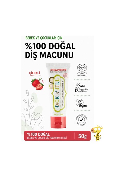 Jack And Jill Kids Doğal Diş Macunu 50 G Çilek Aromalı Bpa İçermez, 6 Aydan İtibaren Uygun Ve Florürsüz