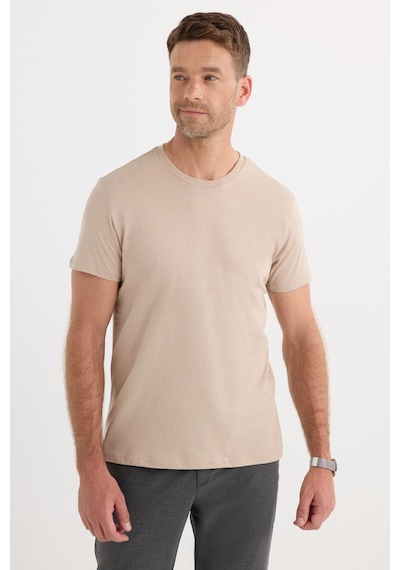 Tudors Unisex Slim Fit Dar Kesim %100 Pamuk Yumuşak Dokulu Taş Bisiklet Yaka Tişört-33794 Taş