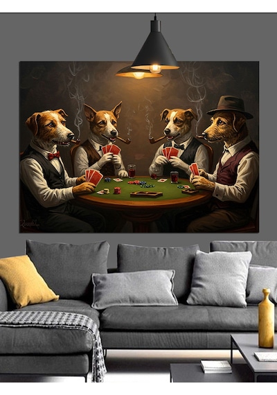 Poker Oynayan Köpekler Komik Dekoratif Kanvas - Mdf Ahşap Tablo