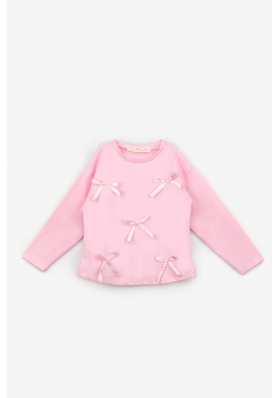 Le Mabelle Pembe 5 Fiyonklu Uzun Kollu Kız Çocuk Tişört Pembe