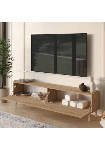 Robin Home Arizona Tv Ünitesi Sehpası Ahşap Ayaklı 180cm Sepet Kahverengi