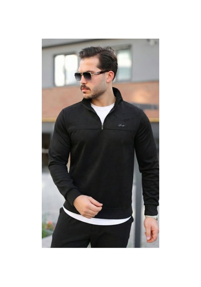 Butik İstanbul Erkek Süet Yarım Fermuar Dik Yaka Sweat Siyah