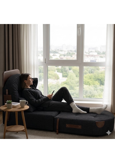 Viscolog Comfort Yeni Nesil Bohem Tekli Koltuk,legom Yataklı Katlanır Berjer,yer Yatağı, Modüler,65x75 85cm Siyah