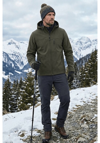 Erkek Mont İçi Polarlı Softshell Mont Su Ve Rüzgar Geçirmez Kapüşonlu Spor Mont Haki