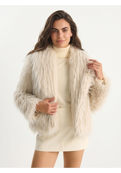 Onloox Kadın Krem Krem Polyester Kumaş Şal Yaka Astarlı Premium Uzun Tüylü Yumuşak Dokulu Kürk Ceket Onloox Kadın Krem Krem Polyester Kumaş Şal Yaka Astarlı Premium Uzun Tüylü Yumuşak Dokulu Kürk Ceket
