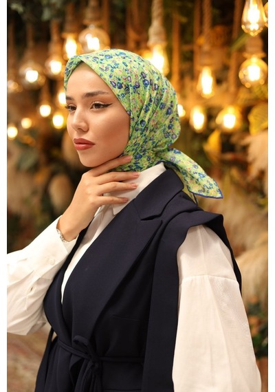 Silk Home Karanfil Desen Soft Pamuk Eşarp Asker Yeşili