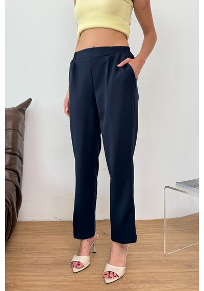 Giysa Kadın Beli Lastikli Çift Cepli Havuç Kesim Pantolon Lacivert - 3229