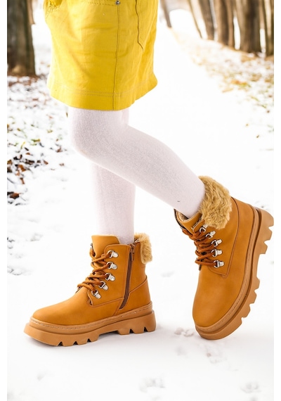 Kiko Kids 500 Günlük Fermuarlı Kız Çocuk Bot Ayakkabı Taba 001
