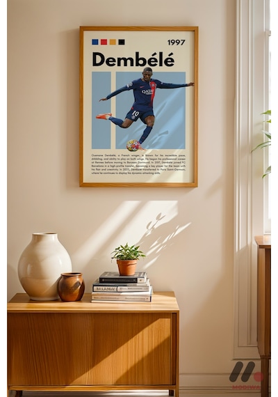 Dembele Futbol Posteri, Ahşap Çerçeveli Duvar Tablosu - Spor Severlere Hediye