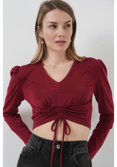 Defymoda 936 Sandy Crop Bluz - Bordo Bordo