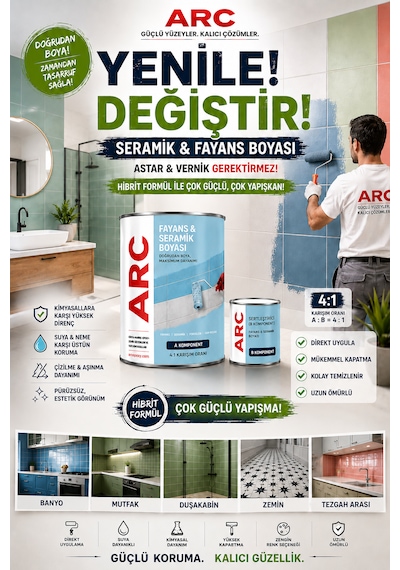 Fayans Seramik Boyası-yeni Nesil Astar Ve Vernik Gerektirmeyen Mermer Ahşap Metal Yüzeylere Uygun Extra Yapışma Kuvvetli Kimyasal Dayanımlı Boya 1 KG Fayans Seramik Boyası-yeni Nesil Astar Ve Vernik Gerektirmeyen Mermer Ahşap Metal Yüzeylere Uygun Extra Yapışma Kuvvetli Kimyasal Dayanımlı Boya 1 KG