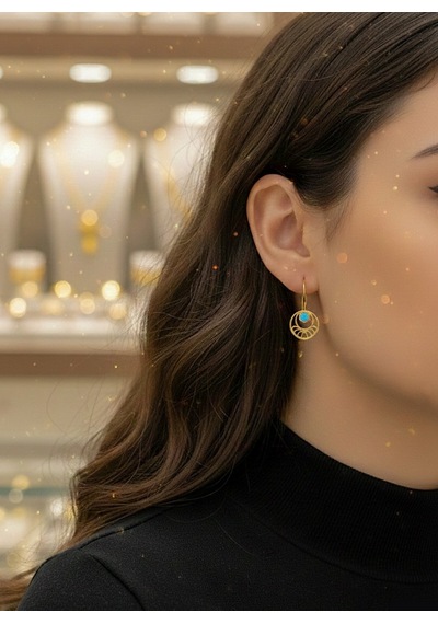 Gümüş Mavi Taşlı Telkari Yeni Küpe Sarı