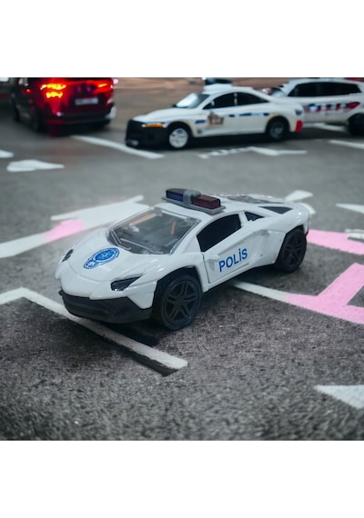 Metal Çek Bırak Polis Aracı Beyaz 13 Cm X 6 Cm X 5 Cm