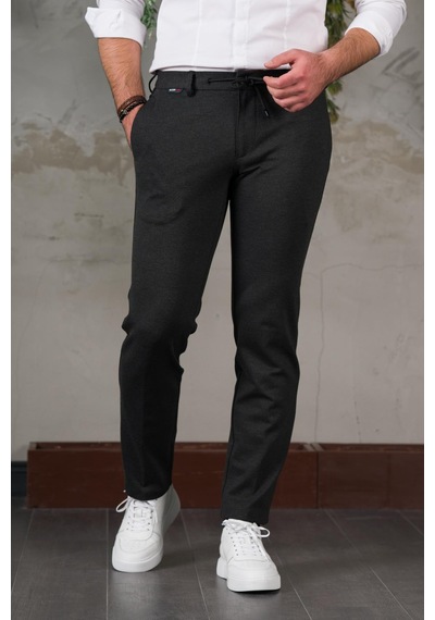 Ecer Likralı Beli Lastikli İplikli Kışlık Kumaş Erkek Jogger Pantolon Antrasit