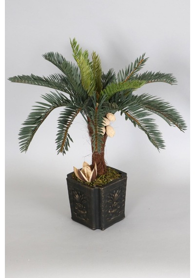 Yapay Çiçek Deposu Vintage Kabartmalı Saksıda Yapay Ananas Sıkas Ağacı 55 Cm