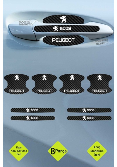 Karbon Desenli Peugeot 5008 Kapı İçi Kolları Çizilmelere Karşı Koruma Folyo Seti - Şık Dekoratif Tasarım