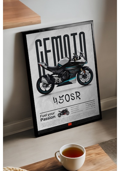 Cfmoto 450 Sr Siyah Ahşap Çerçeveli Poster, Dekoratif Motosiklet Duvar Tablosu