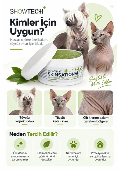 Showtech Skinsational Tüysüz Kedi Ve Köpek Cildi İçin Peeling Kremi 200 Ml