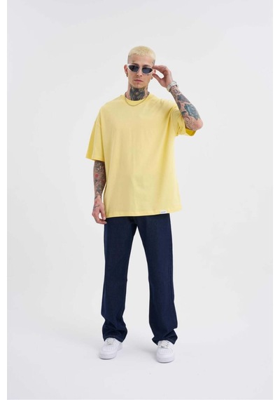 Sarı Basic Pamuklu Oversize Tshirt Sarı