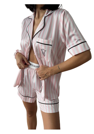 Victoria"s Secret İpek Saten Yazlık Pijama Takımı Toz Pembe Açık Pembe
