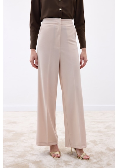 Sateen Palazzo Krep Pantolon - Taş-136714 Taş