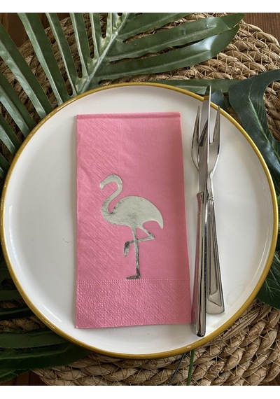 Gümüş Yaldızlı Pembe Flamingo Peçete