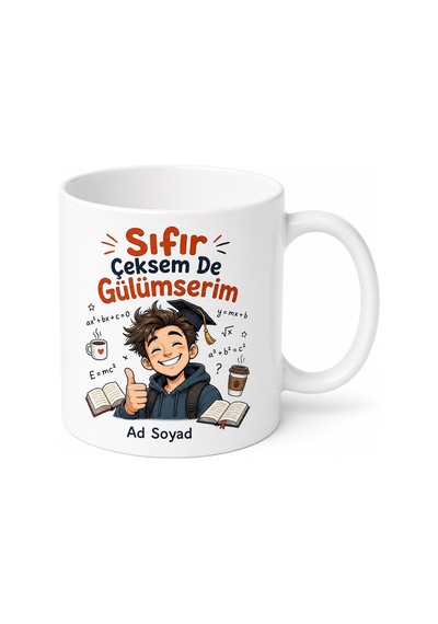 Sıfır Çeksem De Gülümserim Esprili Üniversiteli Kupa Bardak Hediye Beyaz / Çok Renkli