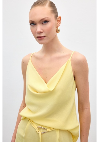 Sateen Degaje Yaka Dökümlü Bluz - Sarı-136693 Sarı